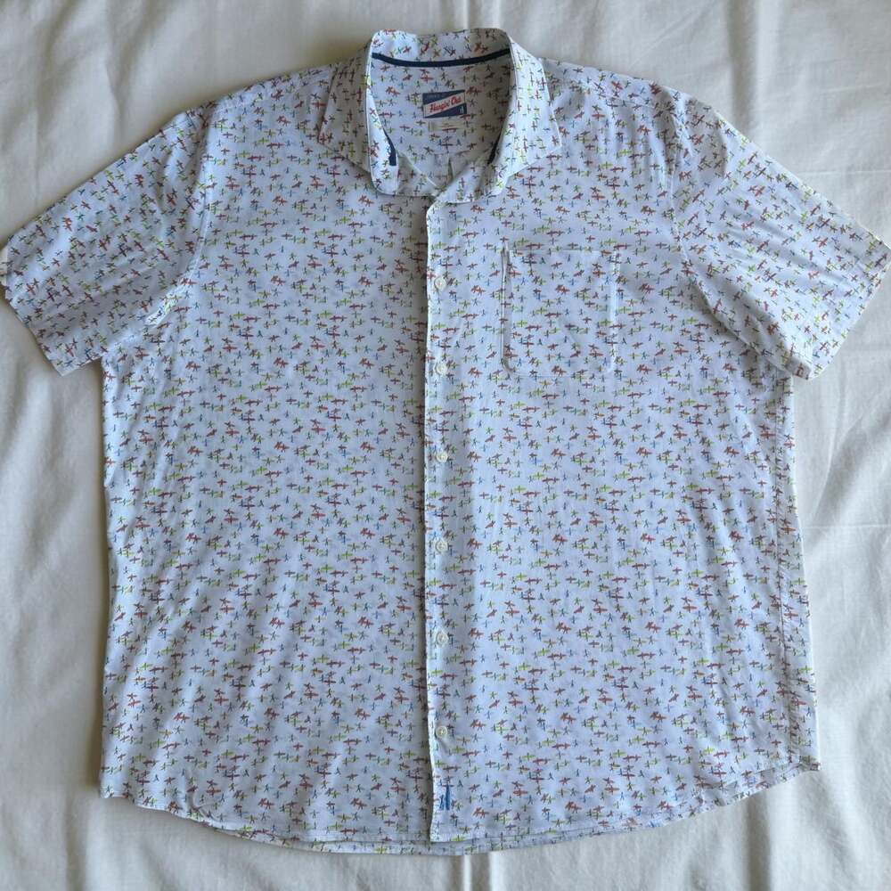 Johnnie-O Hangin' Out Surfer Print Short Sleeve Button Down Shirt Size 2XL